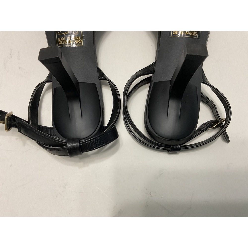 Qupid Anessa-01 Black Strappy Square Toe Stiletto Heel Sandals Womens Size 6 NEW - Picture 6 of 10